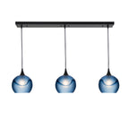 767 3 Pendant Linear Chandelier-Glass-Bicycle Glass Co - Hotshop-Matte Black - 4ft Cord-Glacial-Steel Blue-Bicycle Glass Co