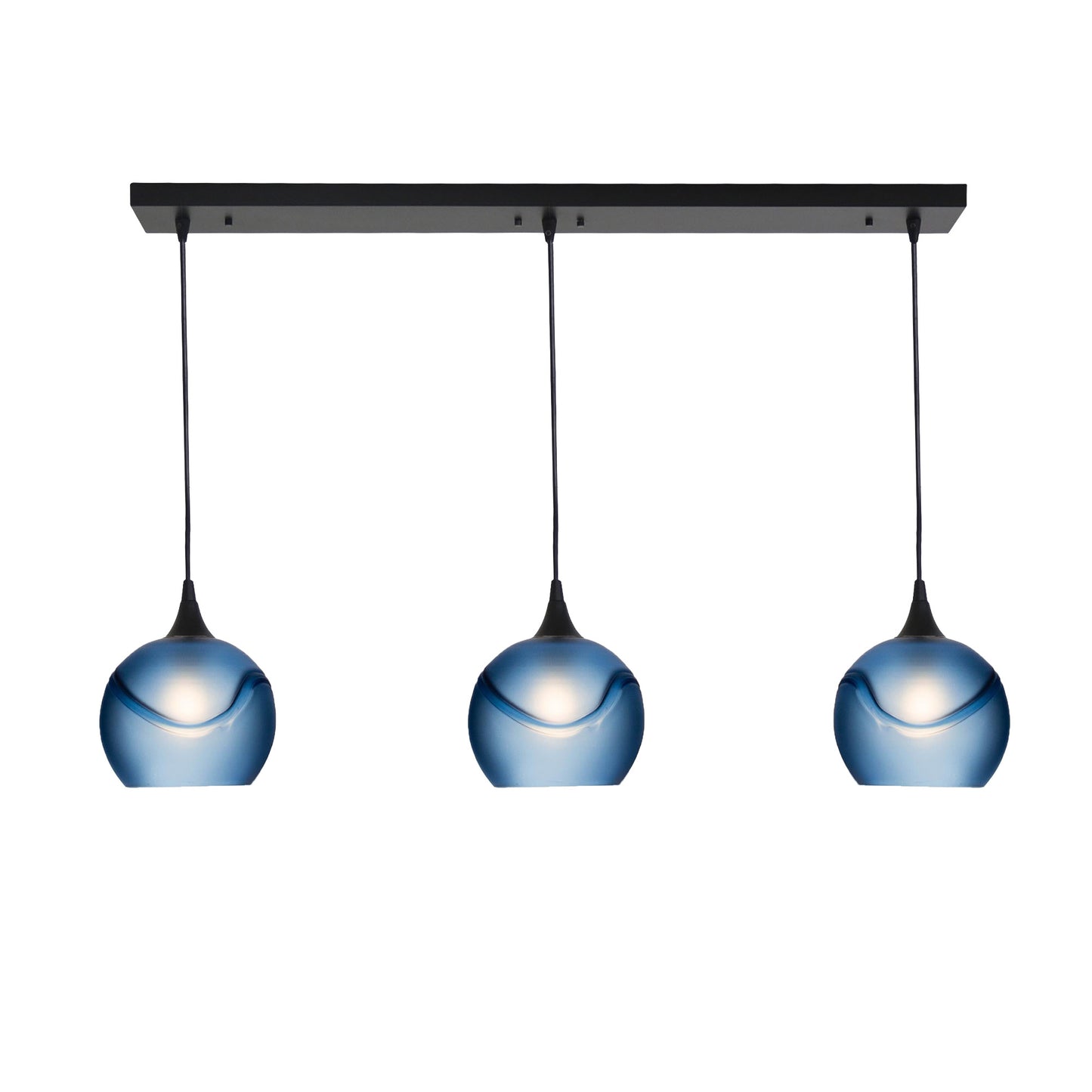 767 3 Pendant Linear Chandelier-Glass-Bicycle Glass Co - Hotshop-Matte Black - 4ft Cord-Glacial-Steel Blue-Bicycle Glass Co