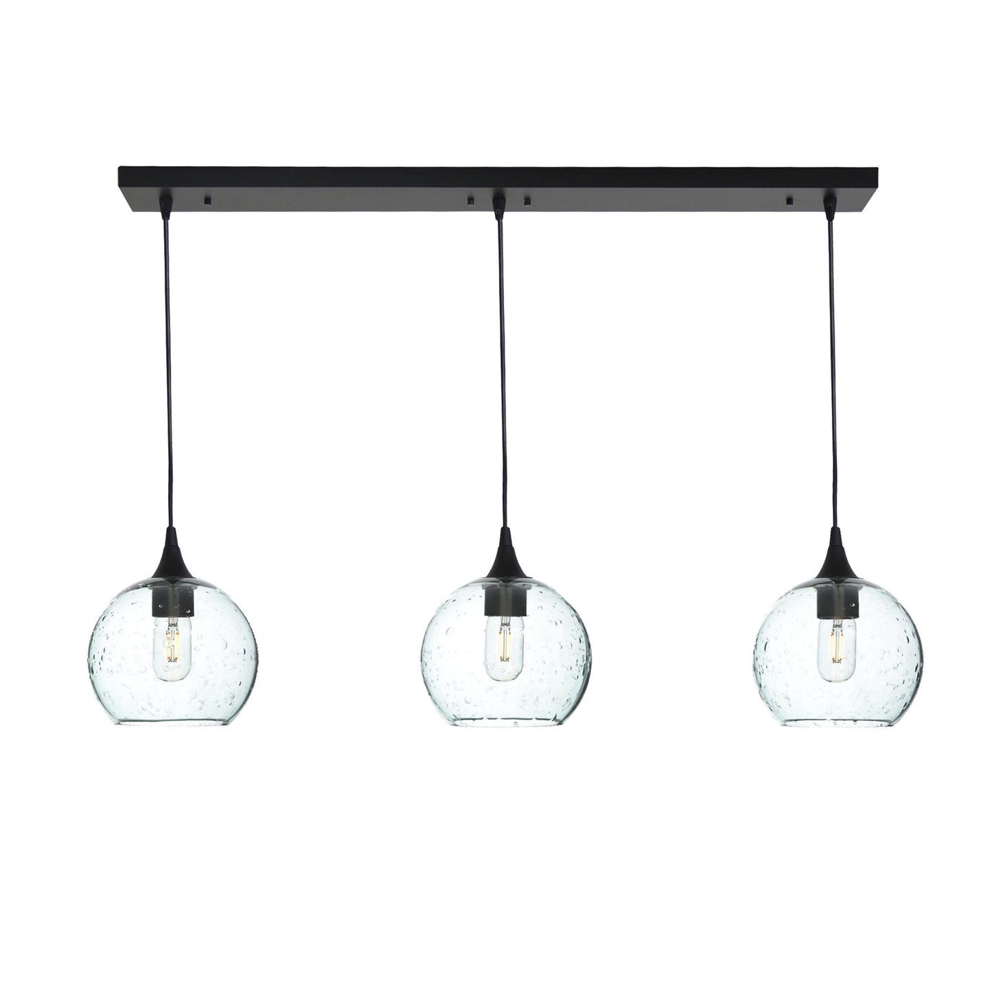 767 3 Pendant Linear Chandelier-Glass-Bicycle Glass Co - Hotshop-Matte Black - 4ft Cord-Lunar-Eco Clear-Bicycle Glass Co