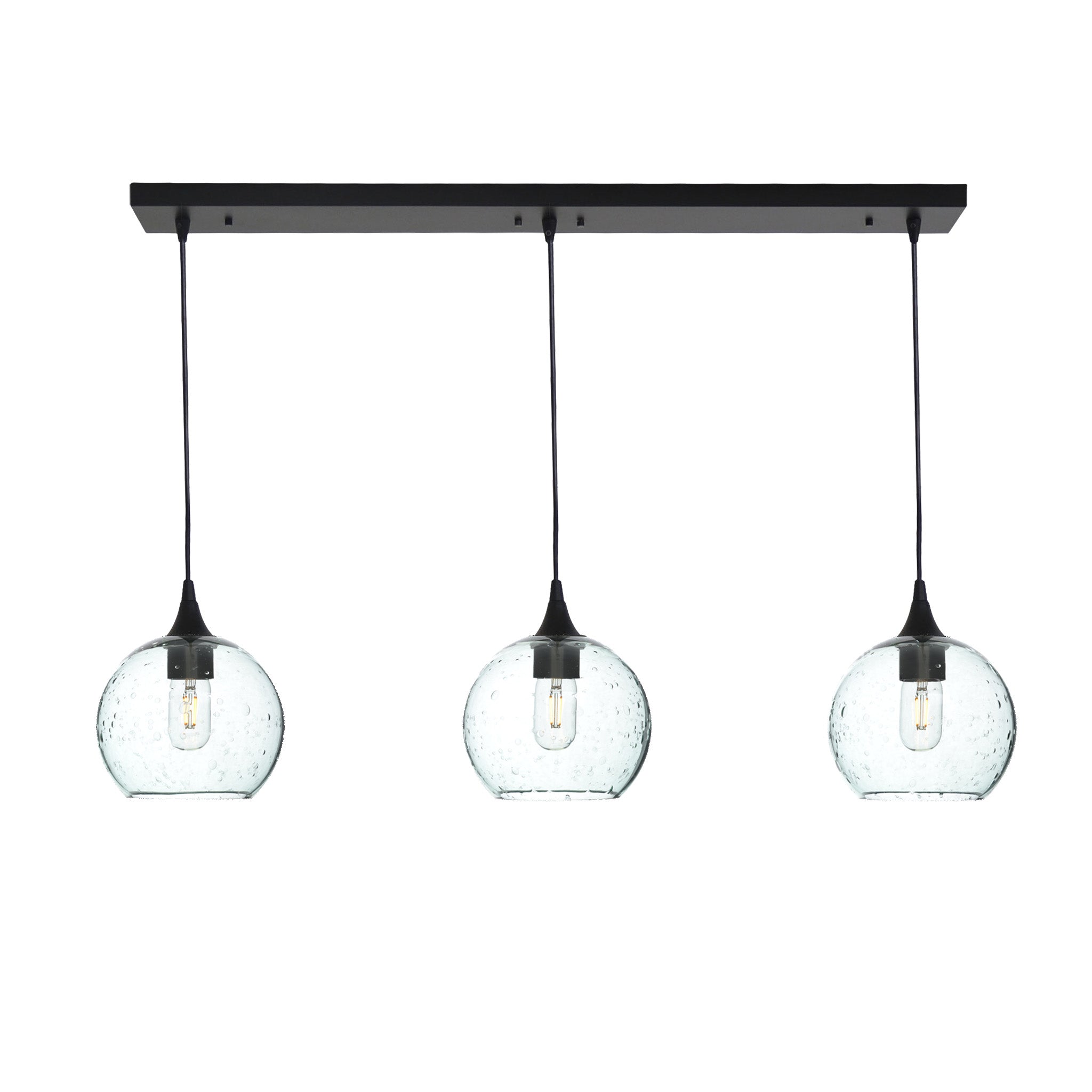 767 3 Pendant Linear Chandelier-Glass-Bicycle Glass Co - Hotshop-Matte Black - 4ft Cord-Lunar-Eco Clear-Bicycle Glass Co