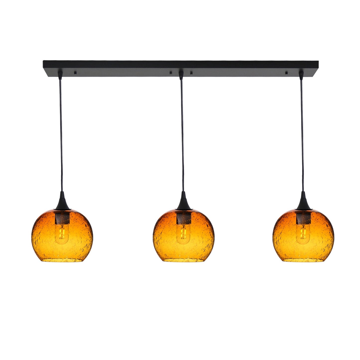 767 3 Pendant Linear Chandelier-Glass-Bicycle Glass Co - Hotshop-Matte Black - 4ft Cord-Lunar-Golden Amber-Bicycle Glass Co