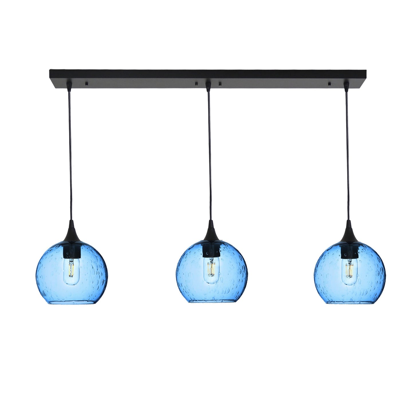 767 3 Pendant Linear Chandelier-Glass-Bicycle Glass Co - Hotshop-Matte Black - 4ft Cord-Lunar-Steel Blue-Bicycle Glass Co
