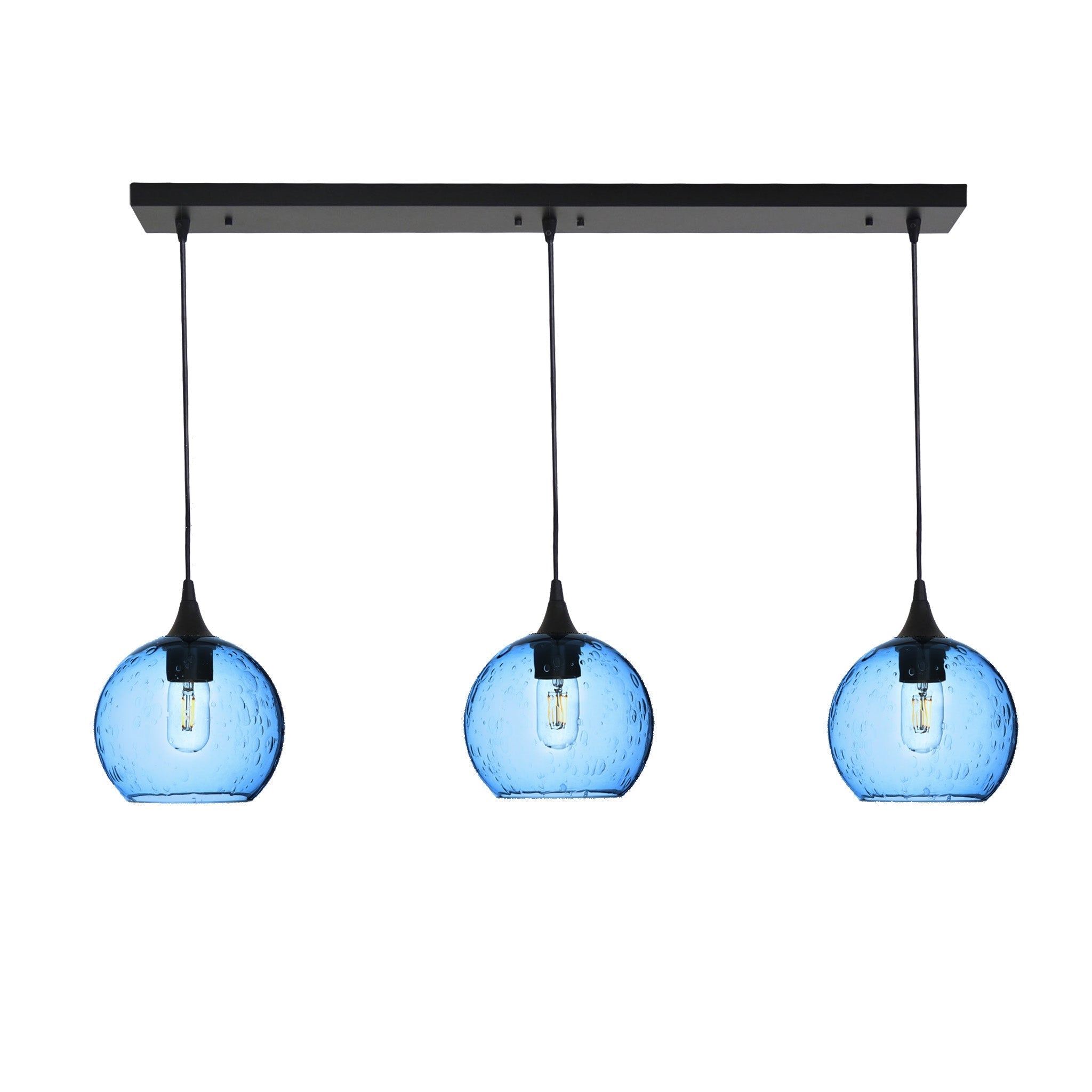 767 3 Pendant Linear Chandelier-Glass-Bicycle Glass Co - Hotshop-Matte Black - 4ft Cord-Lunar-Steel Blue-Bicycle Glass Co