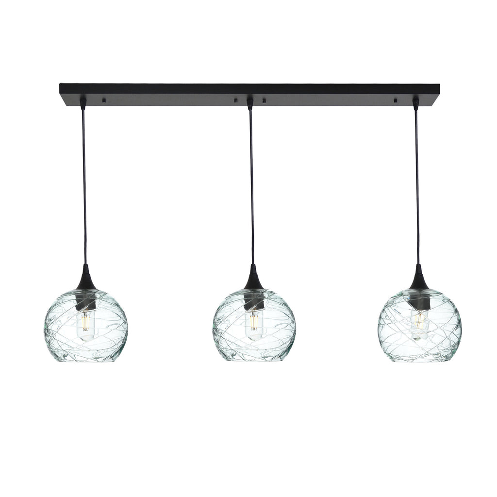 767 3 Pendant Linear Chandelier-Glass-Bicycle Glass Co - Hotshop-Matte Black - 4ft Cord-Spun-Eco Clear-Bicycle Glass Co