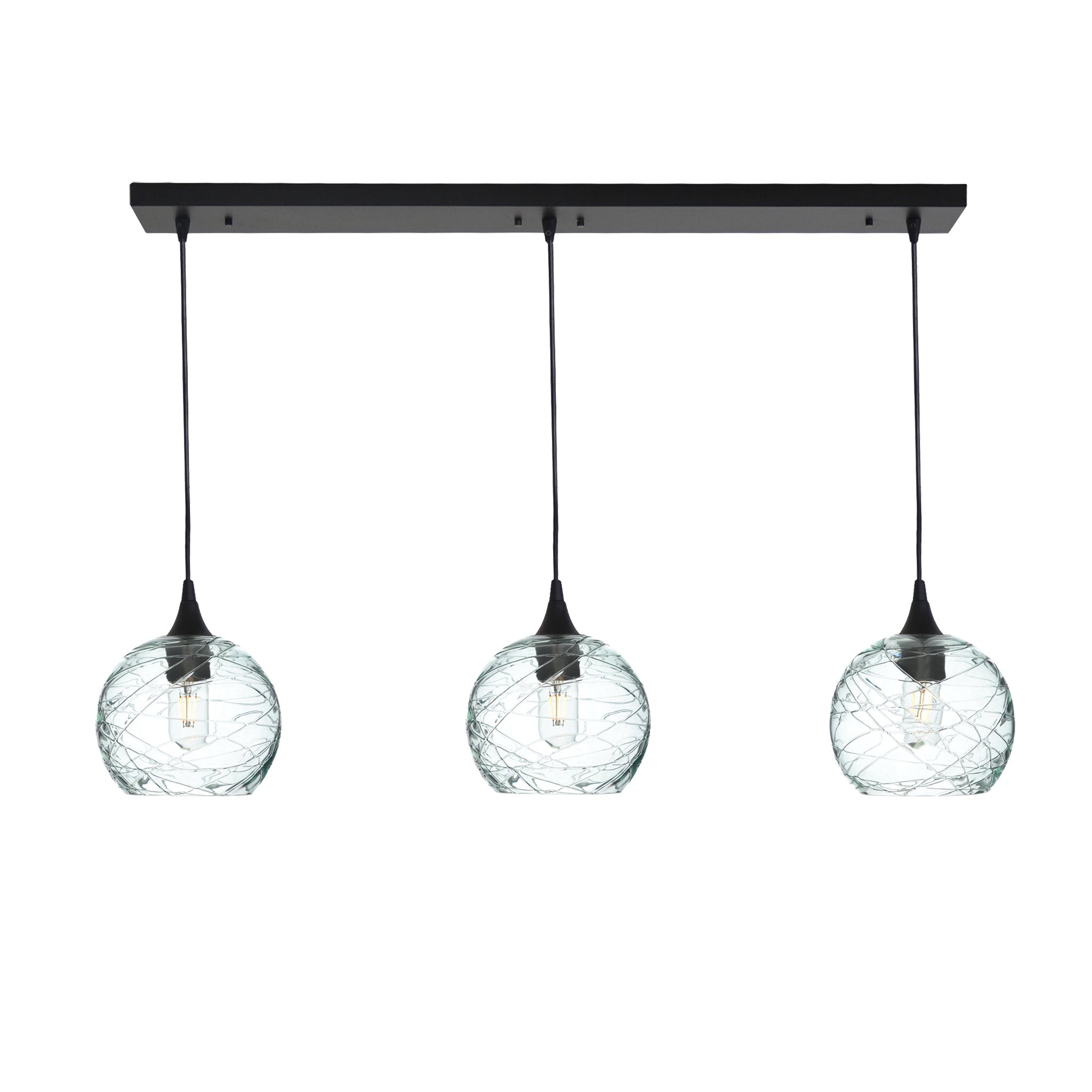 767 3 Pendant Linear Chandelier-Glass-Bicycle Glass Co - Hotshop-Matte Black - 4ft Cord-Spun-Eco Clear-Bicycle Glass Co