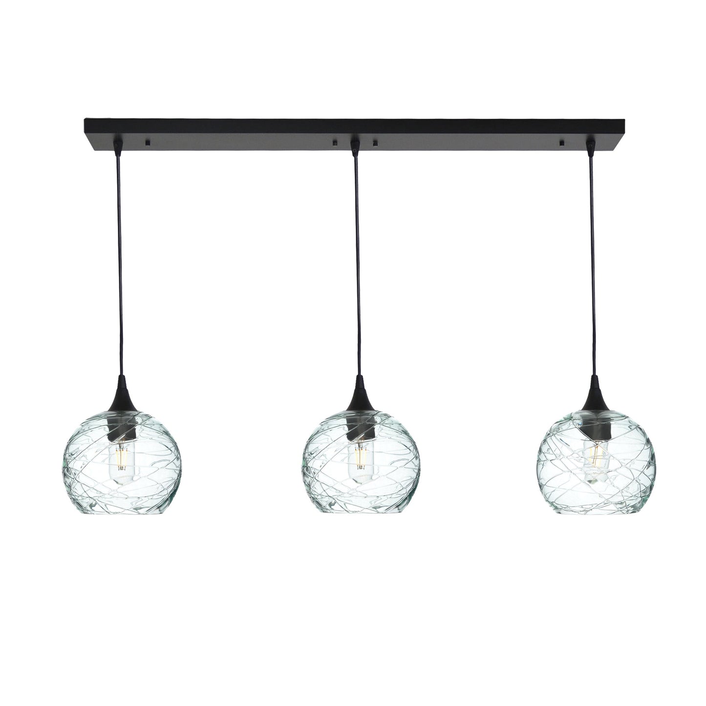 767 3 Pendant Linear Chandelier-Glass-Bicycle Glass Co - Hotshop-Matte Black - 4ft Cord-Spun-Eco Clear-Bicycle Glass Co