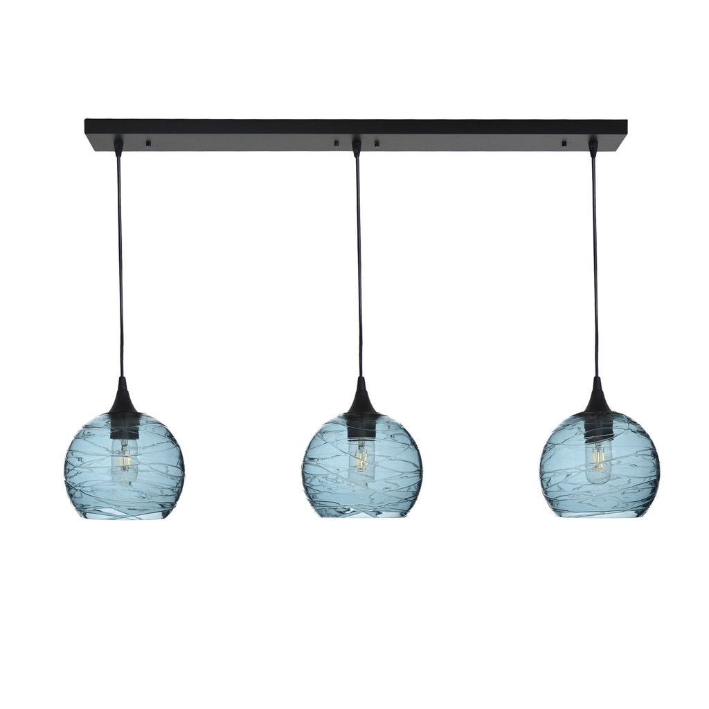 767 3 Pendant Linear Chandelier-Glass-Bicycle Glass Co - Hotshop-Matte Black - 4ft Cord-Spun-Slate Gray-Bicycle Glass Co