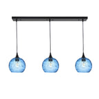 767 3 Pendant Linear Chandelier-Glass-Bicycle Glass Co - Hotshop-Matte Black - 4ft Cord-Spun-Steel Blue-Bicycle Glass Co