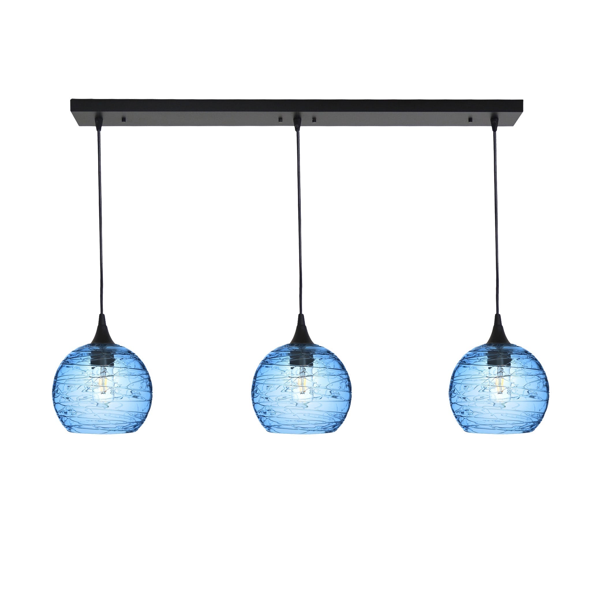 767 3 Pendant Linear Chandelier-Glass-Bicycle Glass Co - Hotshop-Matte Black - 4ft Cord-Spun-Steel Blue-Bicycle Glass Co