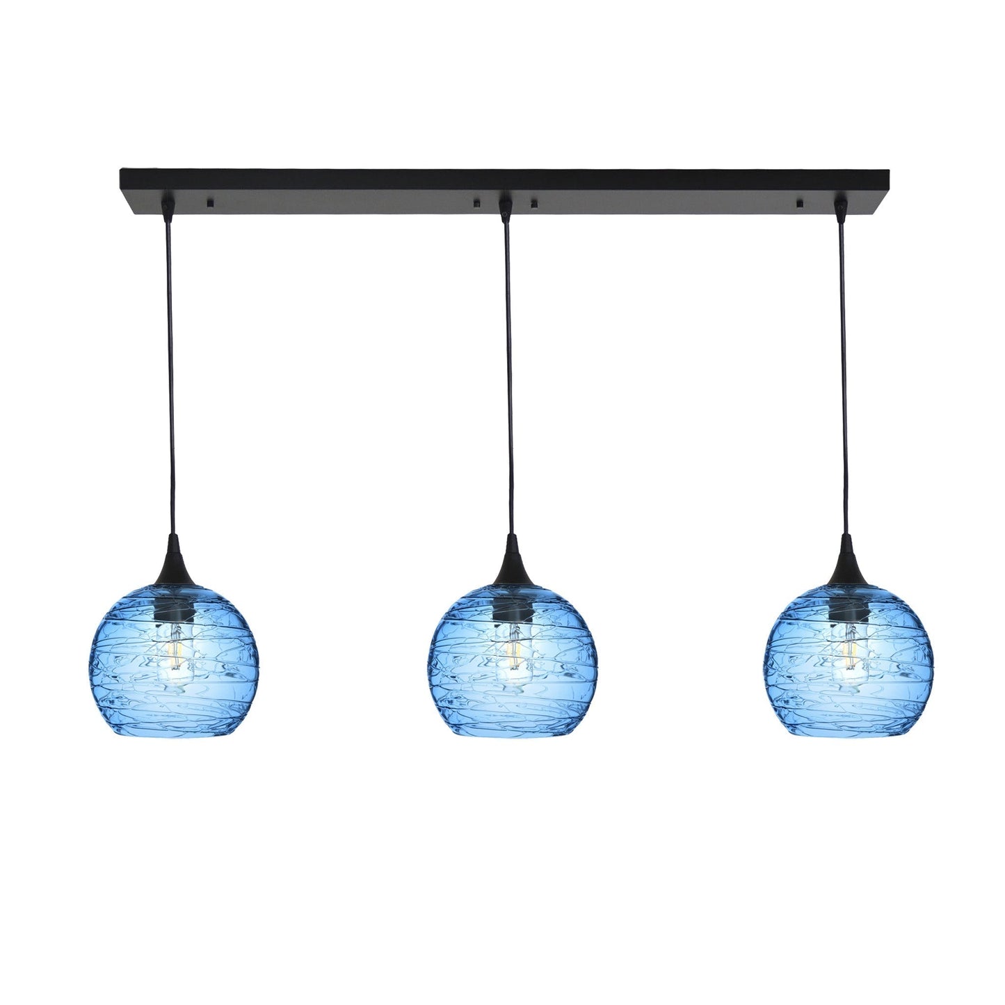 767 3 Pendant Linear Chandelier-Glass-Bicycle Glass Co - Hotshop-Matte Black - 4ft Cord-Spun-Steel Blue-Bicycle Glass Co