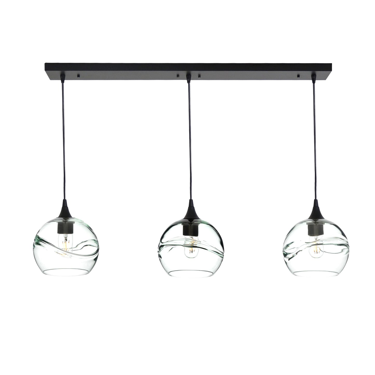 767 3 Pendant Linear Chandelier-Glass-Bicycle Glass Co - Hotshop-Matte Black - 4ft Cord-Swell-Eco Clear-Bicycle Glass Co