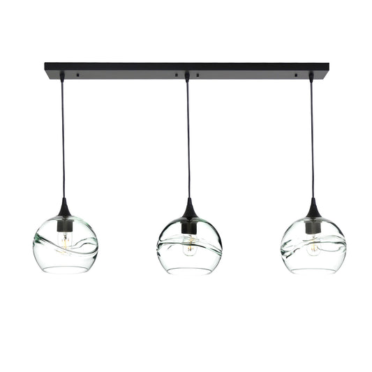 767 3 Pendant Linear Chandelier-Glass-Bicycle Glass Co - Hotshop-Matte Black - 4ft Cord-Swell-Eco Clear-Bicycle Glass Co