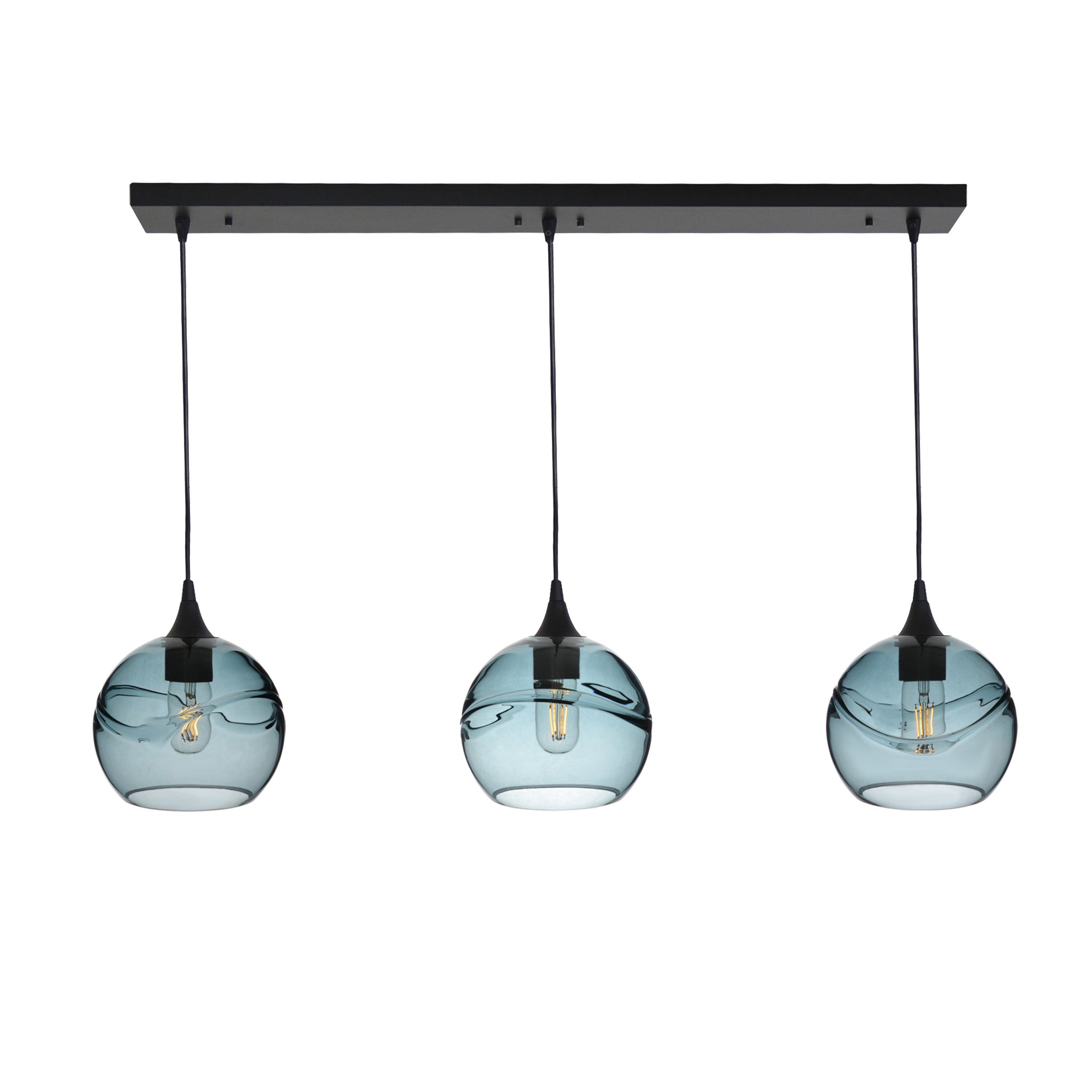 767 3 Pendant Linear Chandelier-Glass-Bicycle Glass Co - Hotshop-Matte Black - 4ft Cord-Swell-Slate Gray-Bicycle Glass Co