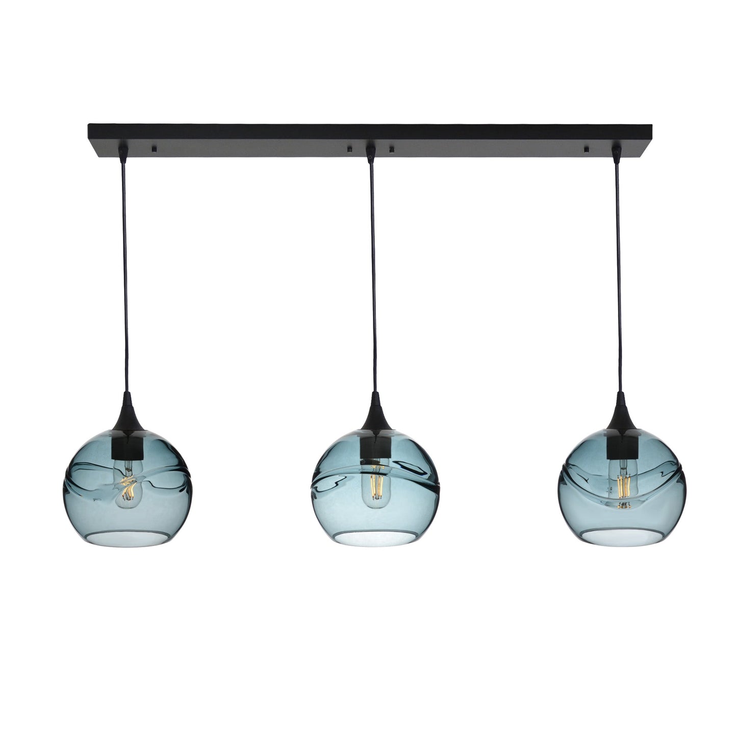 767 3 Pendant Linear Chandelier-Glass-Bicycle Glass Co - Hotshop-Matte Black - 4ft Cord-Swell-Slate Gray-Bicycle Glass Co