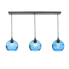767 3 Pendant Linear Chandelier-Glass-Bicycle Glass Co - Hotshop-Matte Black - 4ft Cord-Swell-Steel Blue-Bicycle Glass Co