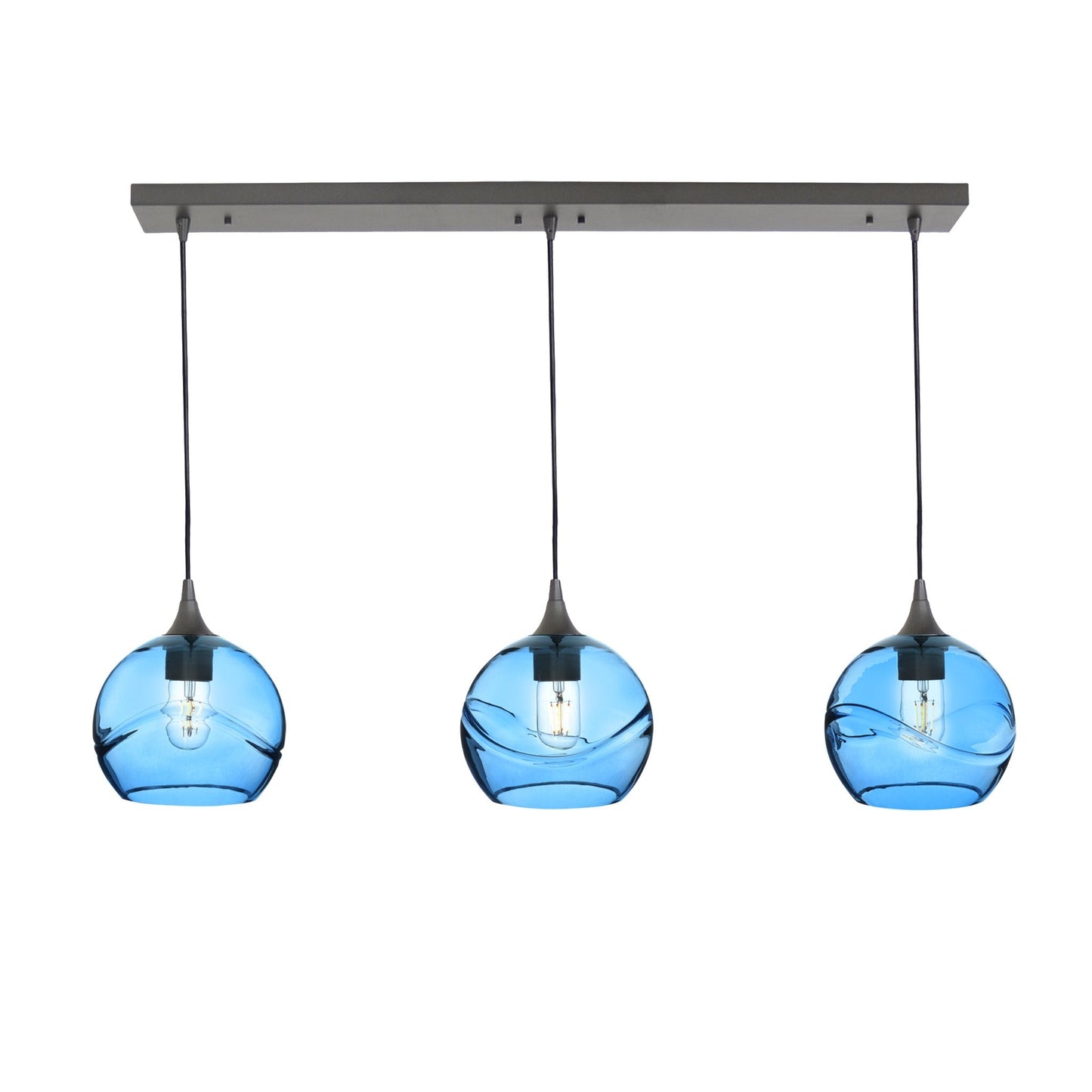 767 3 Pendant Linear Chandelier-Glass-Bicycle Glass Co - Hotshop-Matte Black - 4ft Cord-Swell-Steel Blue-Bicycle Glass Co