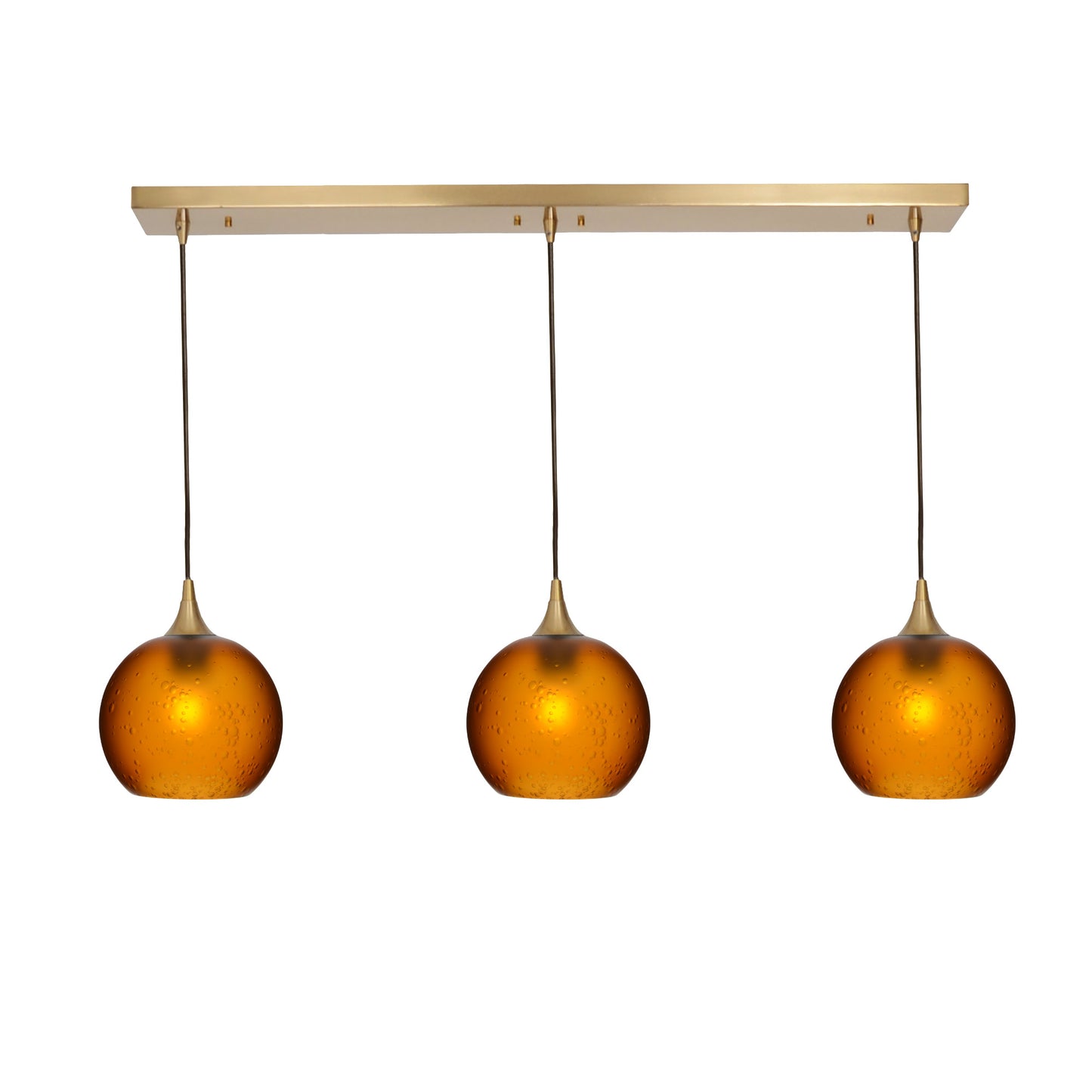767 3 Pendant Linear Chandelier-Glass-Bicycle Glass Co - Hotshop-Polished Brass - 4ft Cord-Celestial-Golden Amber-Bicycle Glass Co