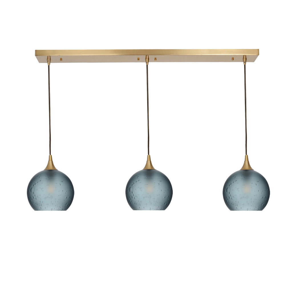 767 3 Pendant Linear Chandelier-Glass-Bicycle Glass Co - Hotshop-Polished Brass - 4ft Cord-Celestial-Slate Gray-Bicycle Glass Co