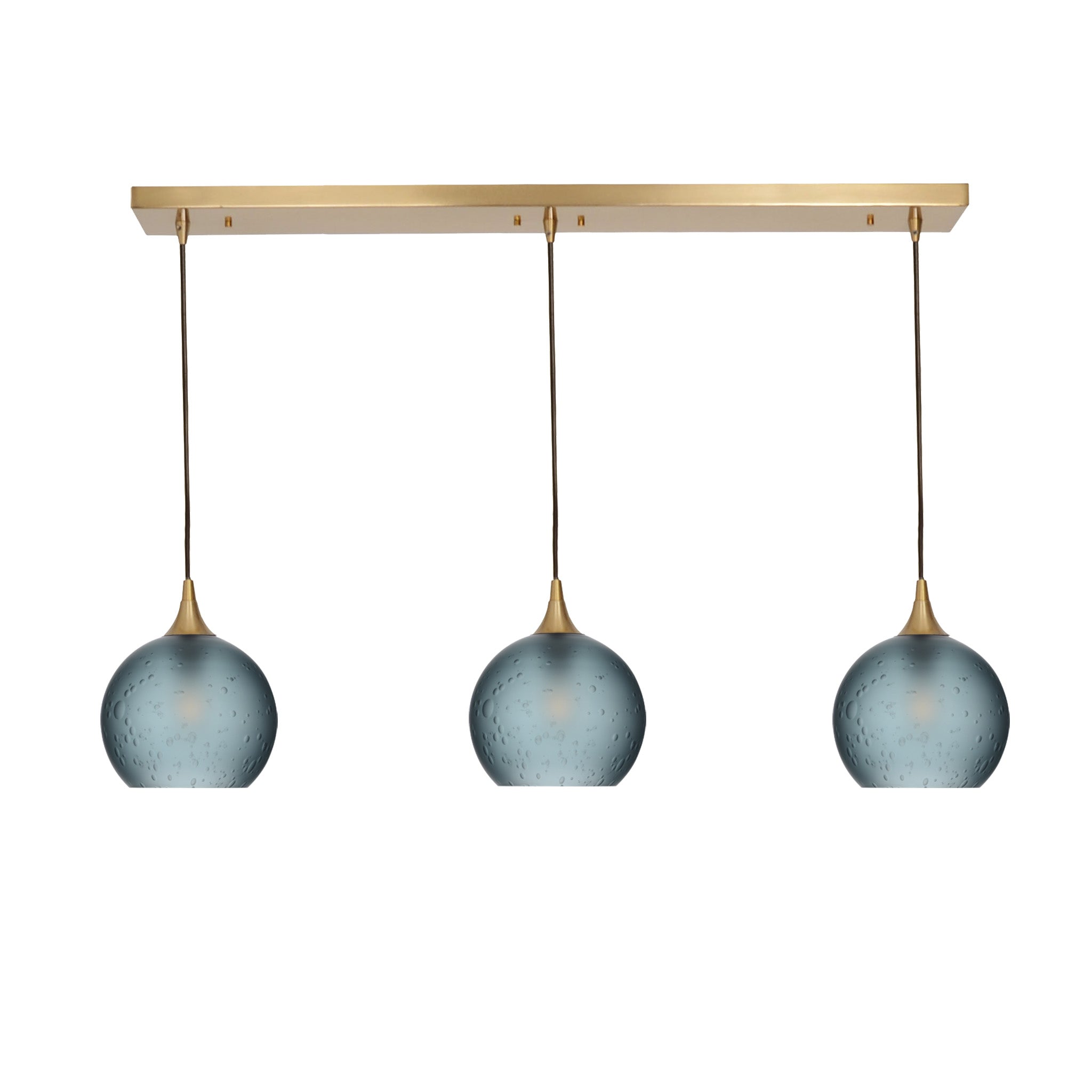 767 3 Pendant Linear Chandelier-Glass-Bicycle Glass Co - Hotshop-Polished Brass - 4ft Cord-Celestial-Slate Gray-Bicycle Glass Co