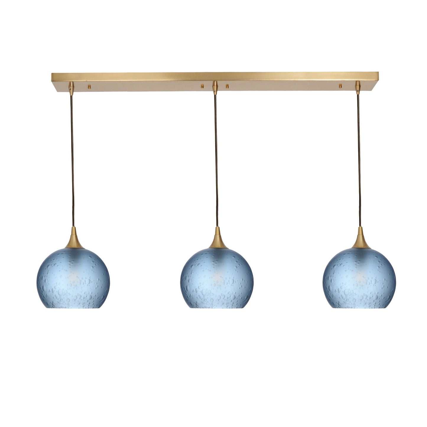 767 3 Pendant Linear Chandelier-Glass-Bicycle Glass Co - Hotshop-Polished Brass - 4ft Cord-Celestial-Steel Blue-Bicycle Glass Co