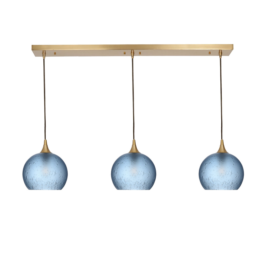 767 3 Pendant Linear Chandelier-Glass-Bicycle Glass Co - Hotshop-Polished Brass - 4ft Cord-Celestial-Steel Blue-Bicycle Glass Co