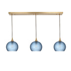 767 3 Pendant Linear Chandelier-Glass-Bicycle Glass Co - Hotshop-Polished Brass - 4ft Cord-Celestial-Steel Blue-Bicycle Glass Co