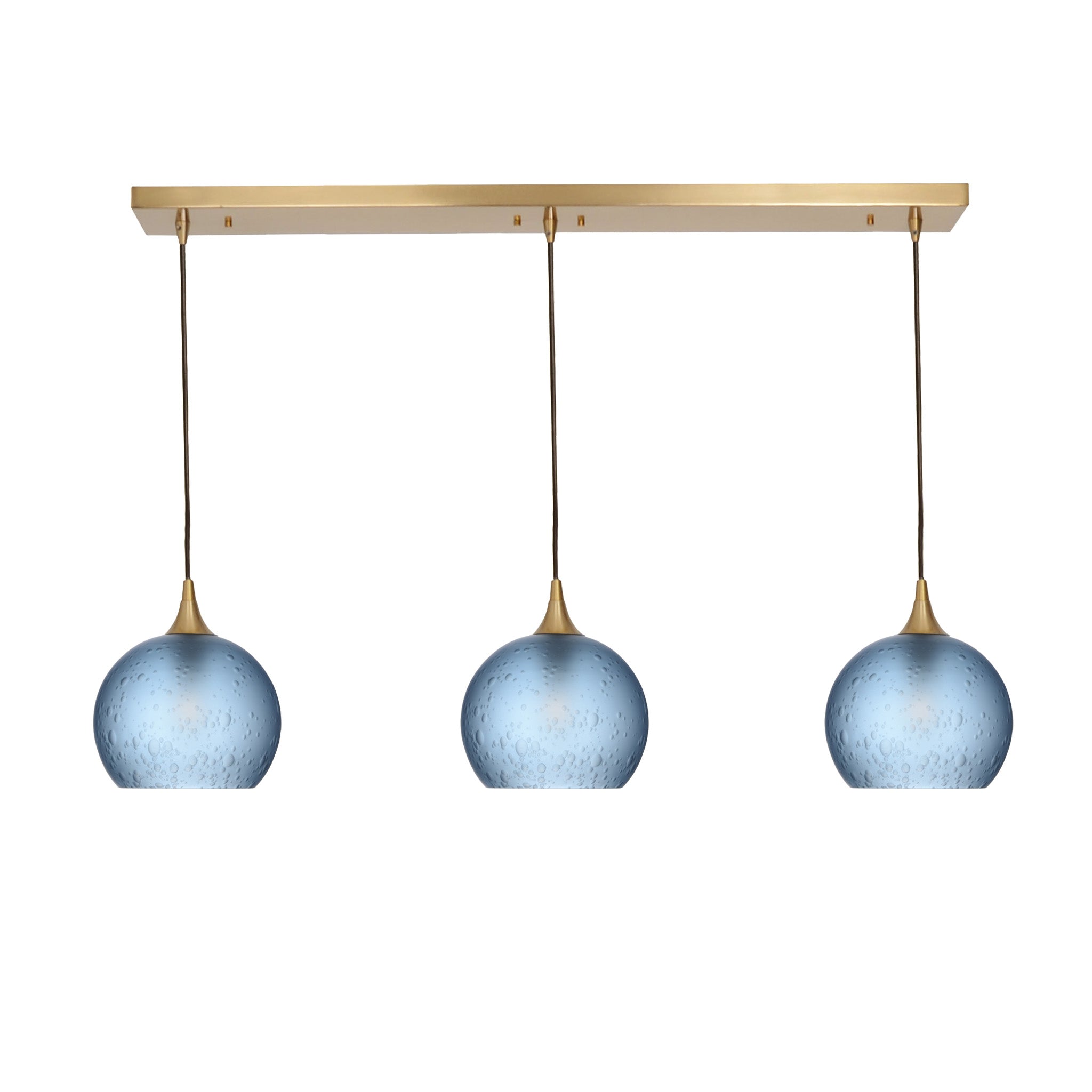767 3 Pendant Linear Chandelier-Glass-Bicycle Glass Co - Hotshop-Polished Brass - 4ft Cord-Celestial-Steel Blue-Bicycle Glass Co