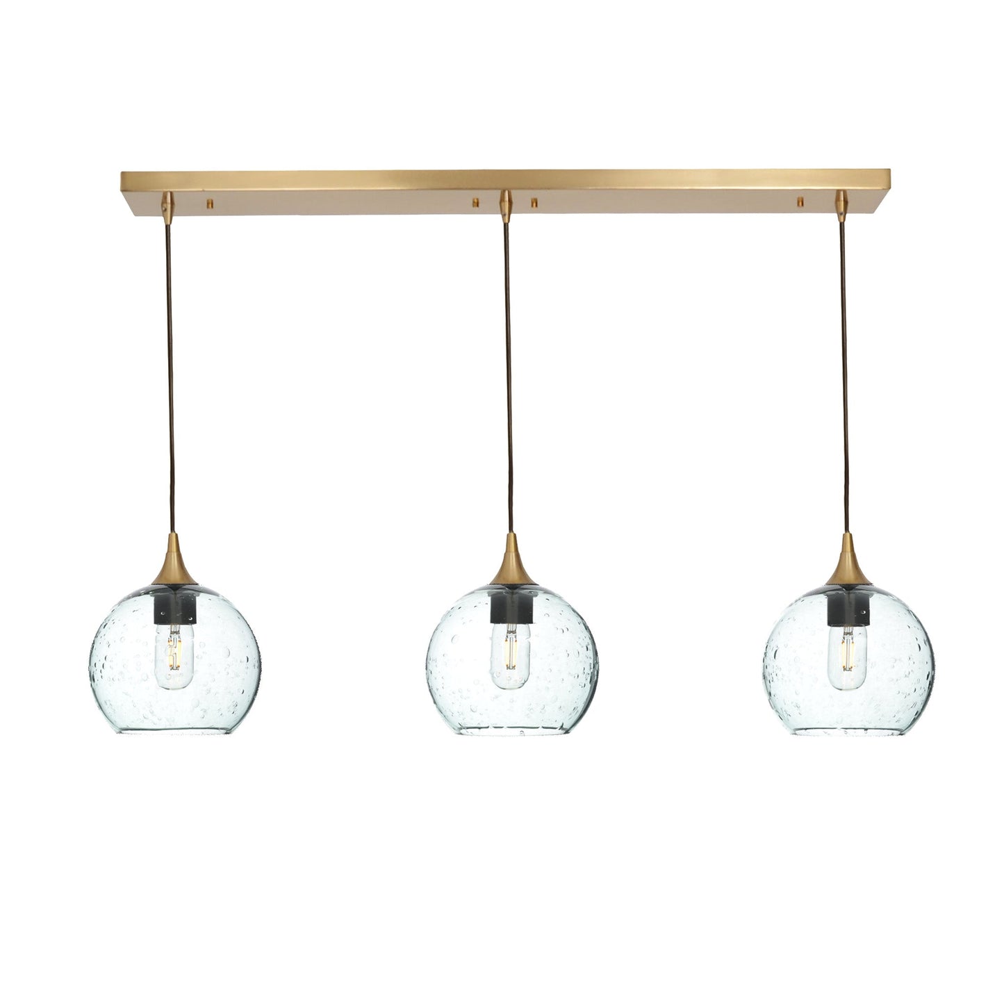767 3 Pendant Linear Chandelier-Glass-Bicycle Glass Co - Hotshop-Polished Brass - 4ft Cord-Lunar-Eco Clear-Bicycle Glass Co