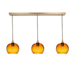 767 3 Pendant Linear Chandelier-Glass-Bicycle Glass Co - Hotshop-Polished Brass - 4ft Cord-Lunar-Golden Amber-Bicycle Glass Co
