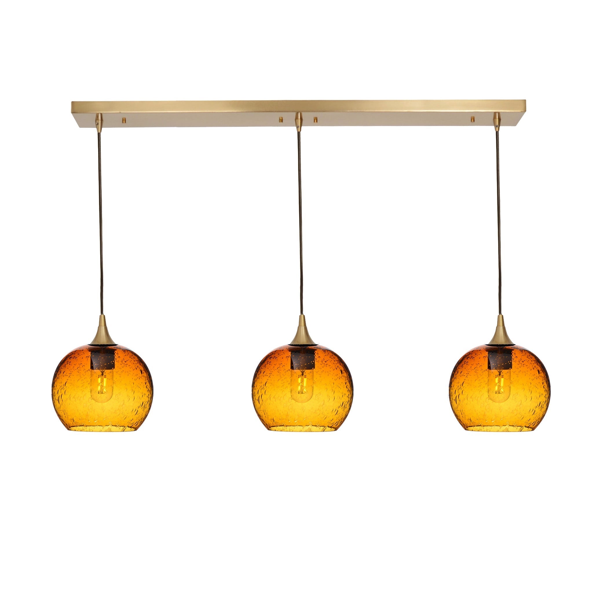 767 3 Pendant Linear Chandelier-Glass-Bicycle Glass Co - Hotshop-Polished Brass - 4ft Cord-Lunar-Golden Amber-Bicycle Glass Co