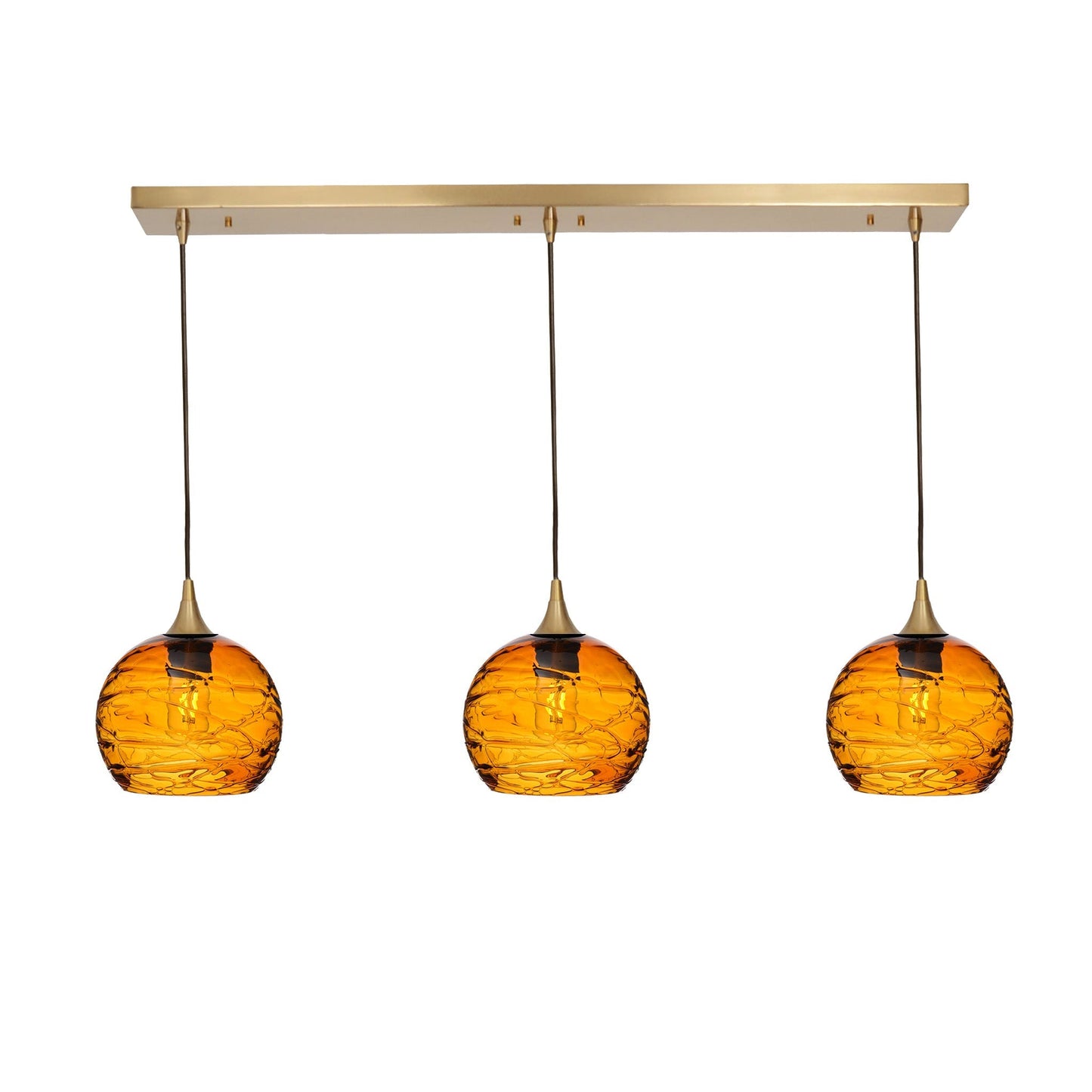 767 3 Pendant Linear Chandelier-Glass-Bicycle Glass Co - Hotshop-Polished Brass - 4ft Cord-Spun-Golden Amber-Bicycle Glass Co