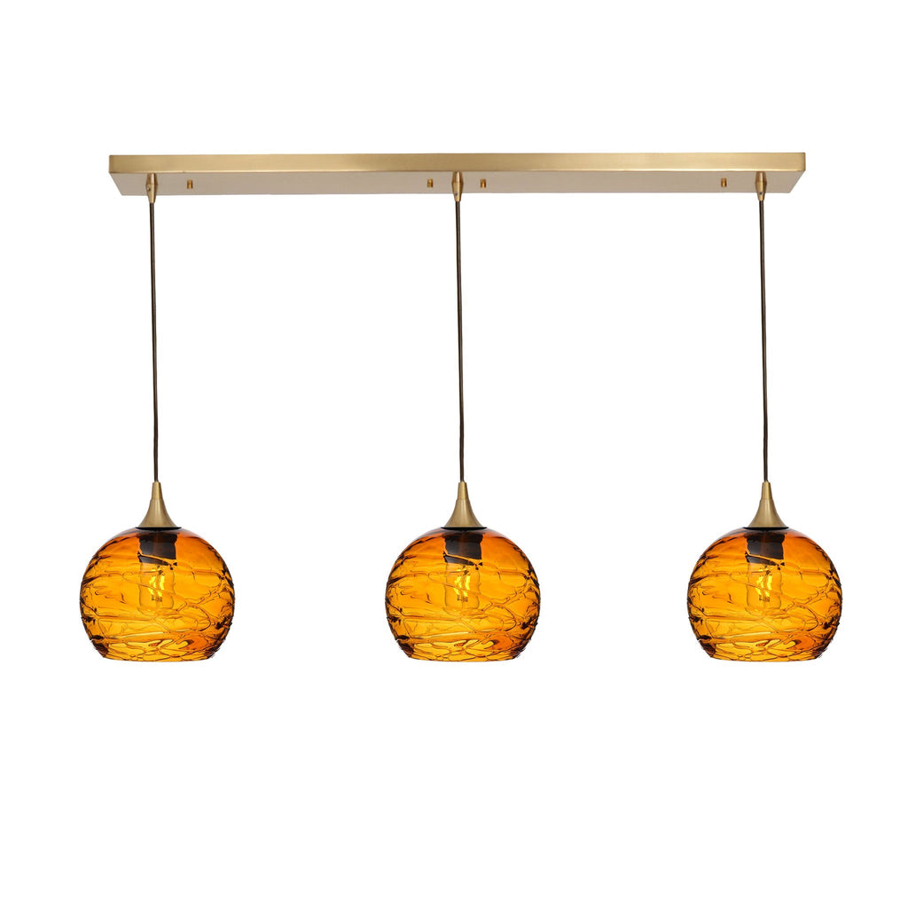 767 3 Pendant Linear Chandelier-Glass-Bicycle Glass Co - Hotshop-Polished Brass - 4ft Cord-Spun-Golden Amber-Bicycle Glass Co