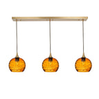 767 3 Pendant Linear Chandelier-Glass-Bicycle Glass Co - Hotshop-Polished Brass - 4ft Cord-Spun-Golden Amber-Bicycle Glass Co