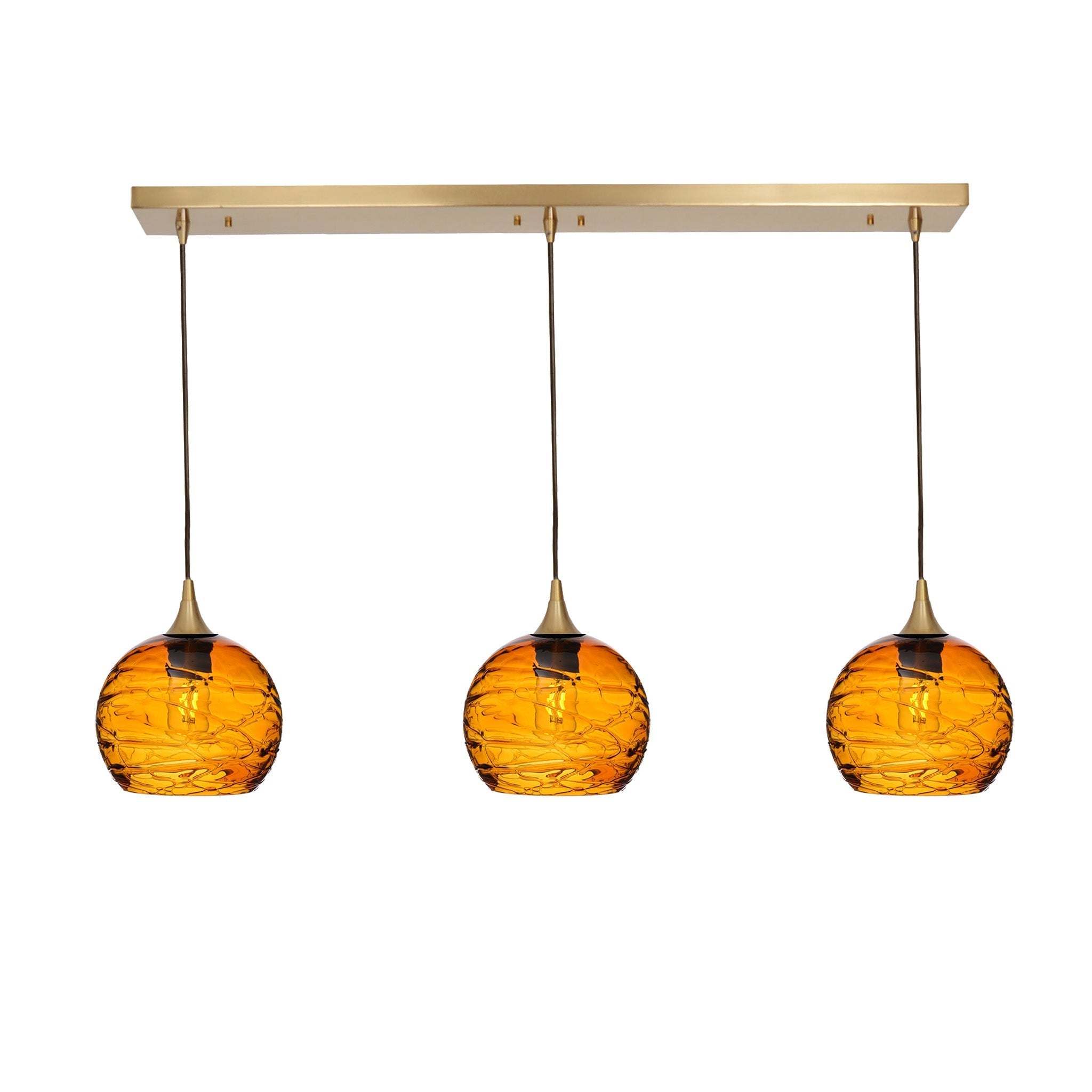 767 3 Pendant Linear Chandelier-Glass-Bicycle Glass Co - Hotshop-Polished Brass - 4ft Cord-Spun-Golden Amber-Bicycle Glass Co