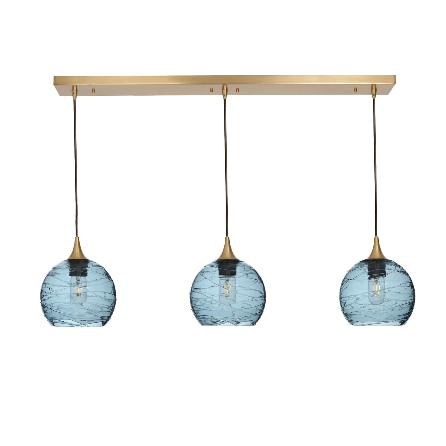 767 3 Pendant Linear Chandelier-Glass-Bicycle Glass Co - Hotshop-Polished Brass - 4ft Cord-Spun-Slate Gray-Bicycle Glass Co