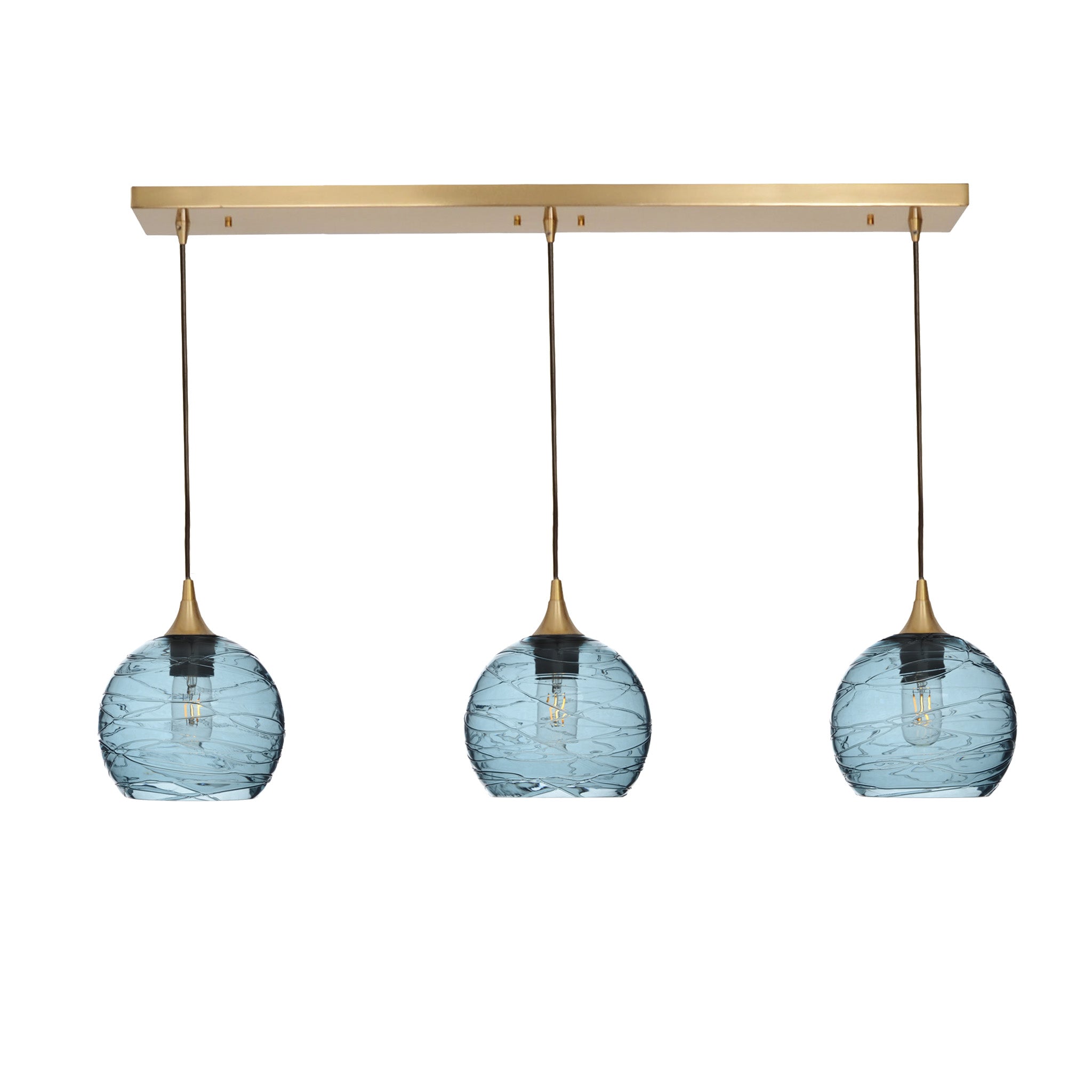 767 3 Pendant Linear Chandelier-Glass-Bicycle Glass Co - Hotshop-Polished Brass - 4ft Cord-Spun-Slate Gray-Bicycle Glass Co
