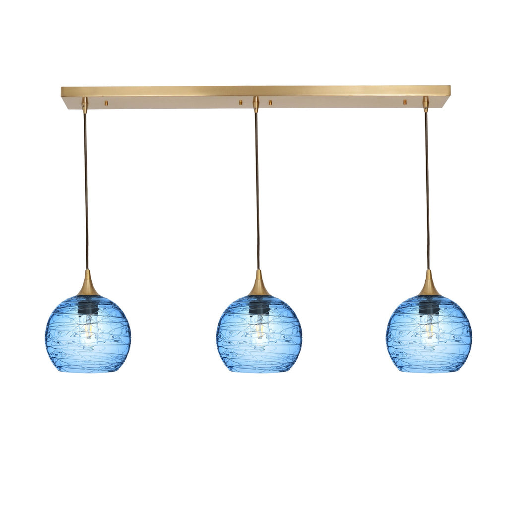 767 3 Pendant Linear Chandelier-Glass-Bicycle Glass Co - Hotshop-Polished Brass - 4ft Cord-Spun-Steel Blue-Bicycle Glass Co
