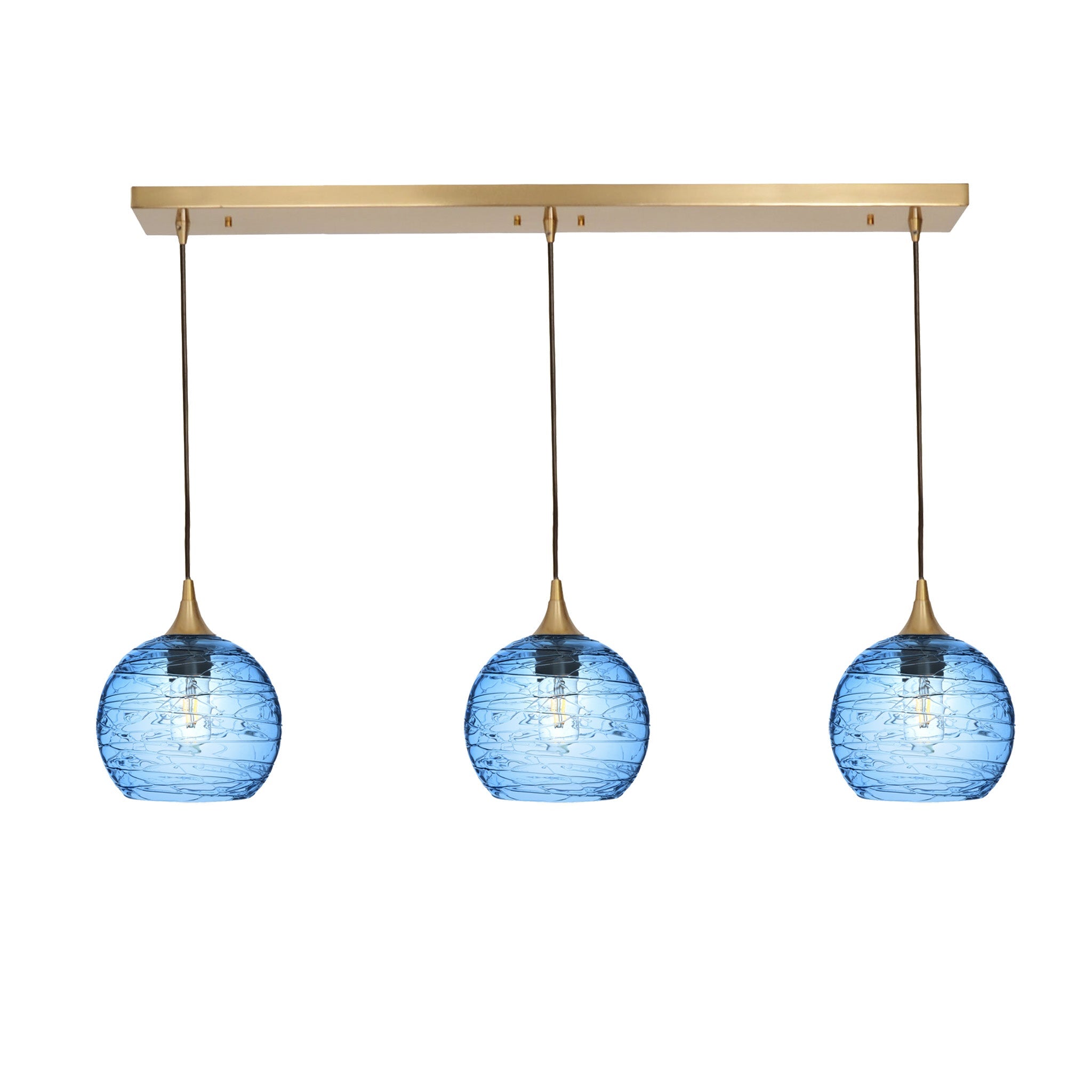 767 3 Pendant Linear Chandelier-Glass-Bicycle Glass Co - Hotshop-Polished Brass - 4ft Cord-Spun-Steel Blue-Bicycle Glass Co