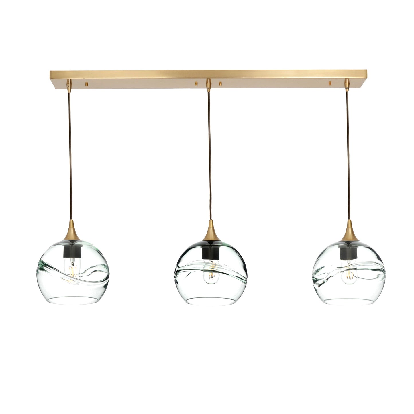 767 3 Pendant Linear Chandelier-Glass-Bicycle Glass Co - Hotshop-Polished Brass - 4ft Cord-Swell-Eco Clear-Bicycle Glass Co