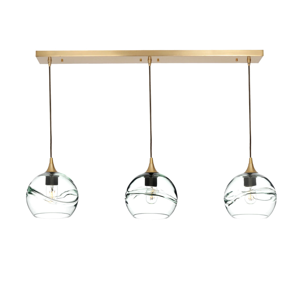 767 3 Pendant Linear Chandelier-Glass-Bicycle Glass Co - Hotshop-Polished Brass - 4ft Cord-Swell-Eco Clear-Bicycle Glass Co