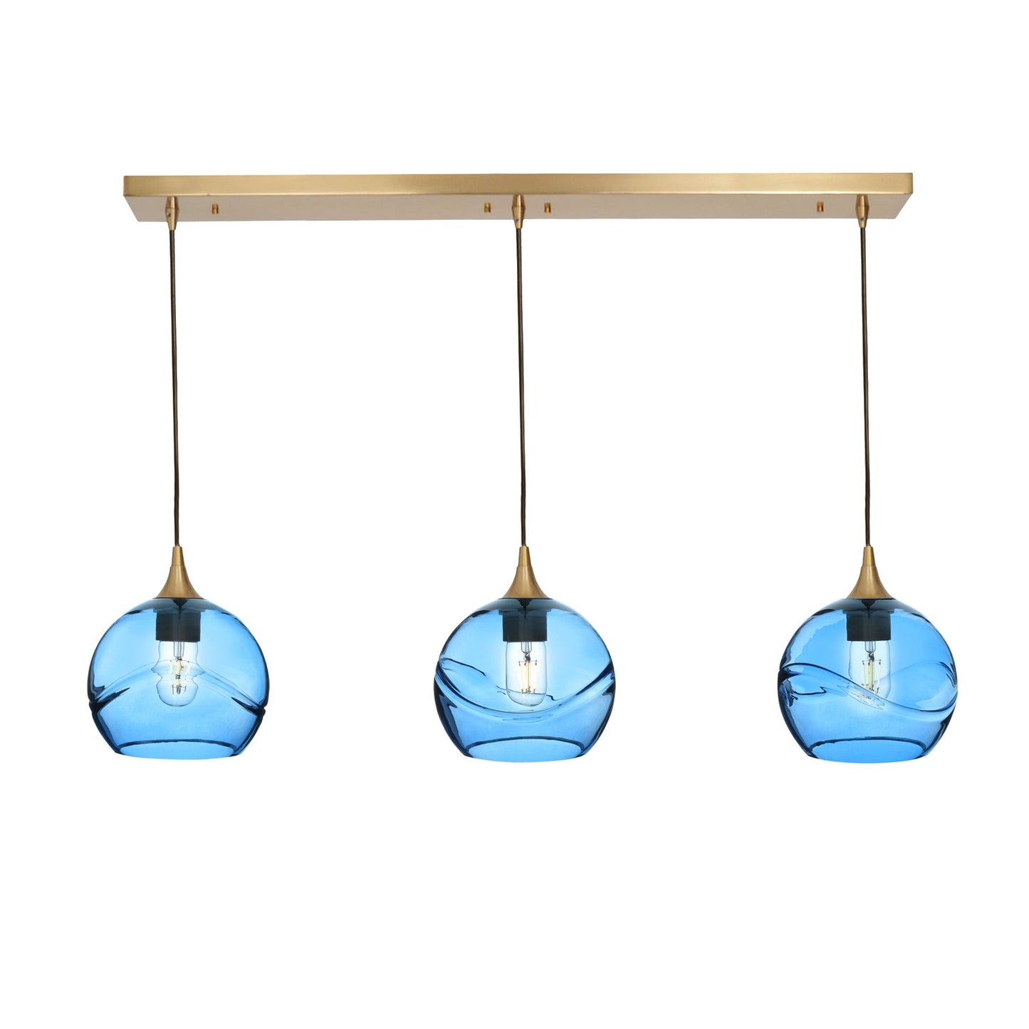 767 3 Pendant Linear Chandelier-Glass-Bicycle Glass Co - Hotshop-Polished Brass - 4ft Cord-Swell-Steel Blue-Bicycle Glass Co