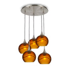 767 5 Pendant Cascade Chandelier-Glass-Bicycle Glass Co - Hotshop-Brushed Nickel - 4ft Cord-Glacial-Golden Amber-Bicycle Glass Co