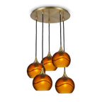 767 5 Pendant Cascade Chandelier-Glass-Bicycle Glass Co - Hotshop-Polished Brass - 4ft Cord-Glacial-Golden Amber-Bicycle Glass Co