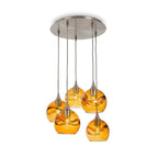 767 5 Pendant Cascade Chandelier-Glass-Bicycle Glass Co - Hotshop-Brushed Nickel - 4ft Cord-Swell-Golden Amber-Bicycle Glass Co