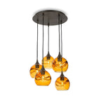 767 5 Pendant Cascade Chandelier-Glass-Bicycle Glass Co - Hotshop-Antique Bronze - 4ft Cord-Swell-Golden Amber-Bicycle Glass Co