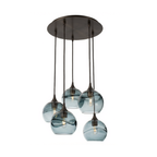 767 5 Pendant Cascade Chandelier-Glass-Bicycle Glass Co - Hotshop-Antique Bronze - 4ft Cord-Swell-Slate Gray-Bicycle Glass Co
