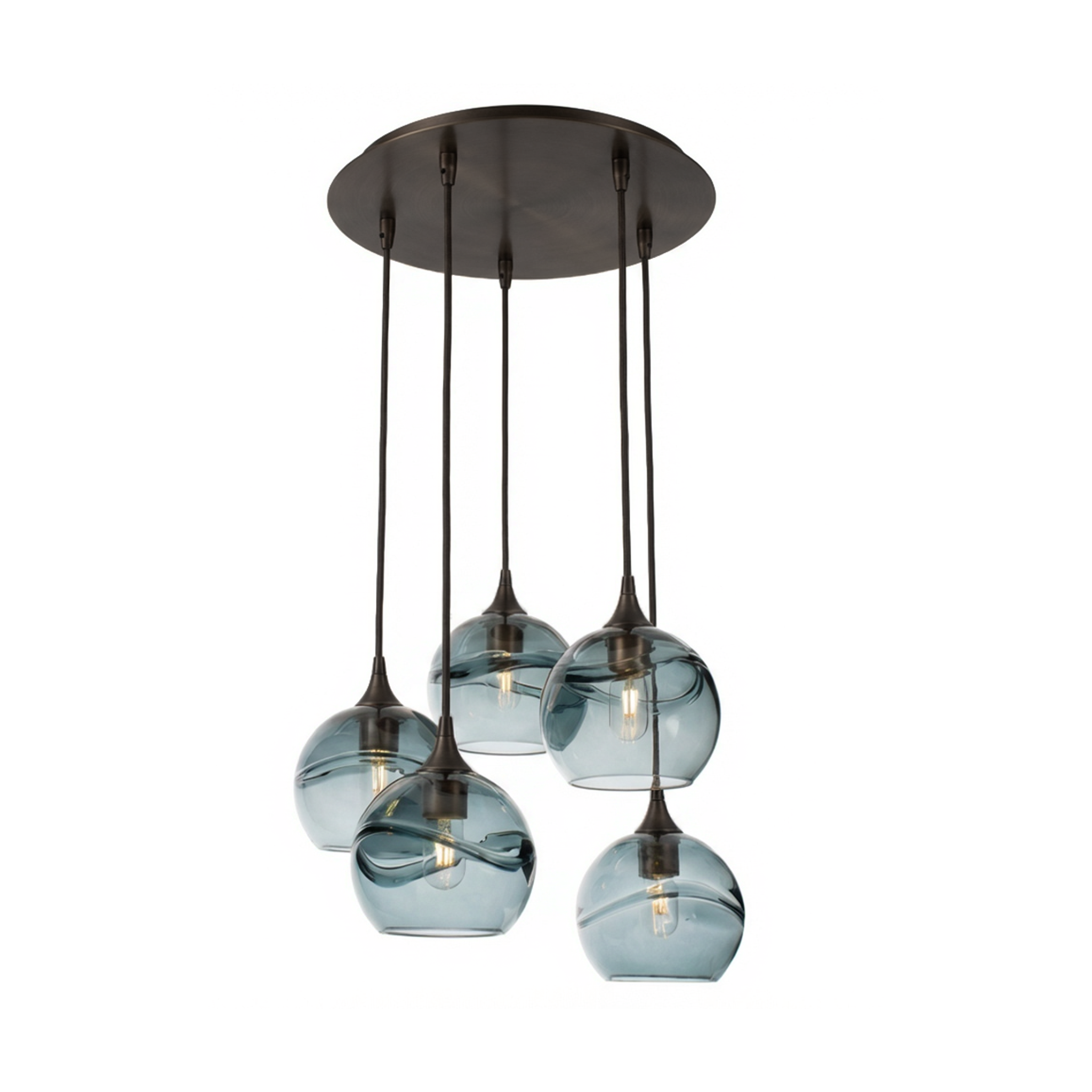 767 5 Pendant Cascade Chandelier-Glass-Bicycle Glass Co - Hotshop-Antique Bronze - 4ft Cord-Swell-Slate Gray-Bicycle Glass Co