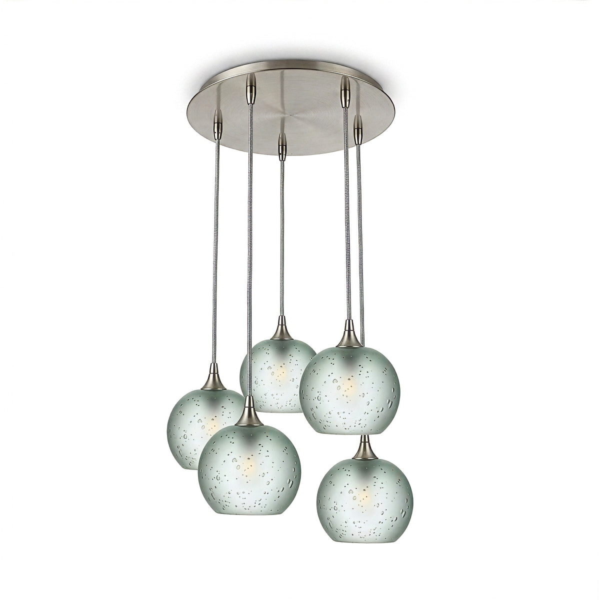 767 5 Pendant Cascade Chandelier-Glass-Bicycle Glass Co - Hotshop-Brushed Nickel - 4ft Cord-Celestial-Eco Clear-Bicycle Glass Co
