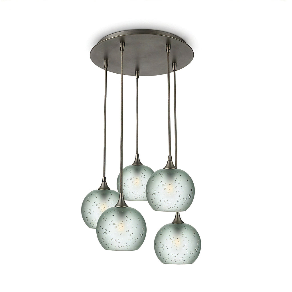767 5 Pendant Cascade Chandelier-Glass-Bicycle Glass Co - Hotshop-Antique Bronze - 4ft Cord-Celestial-Eco Clear-Bicycle Glass Co