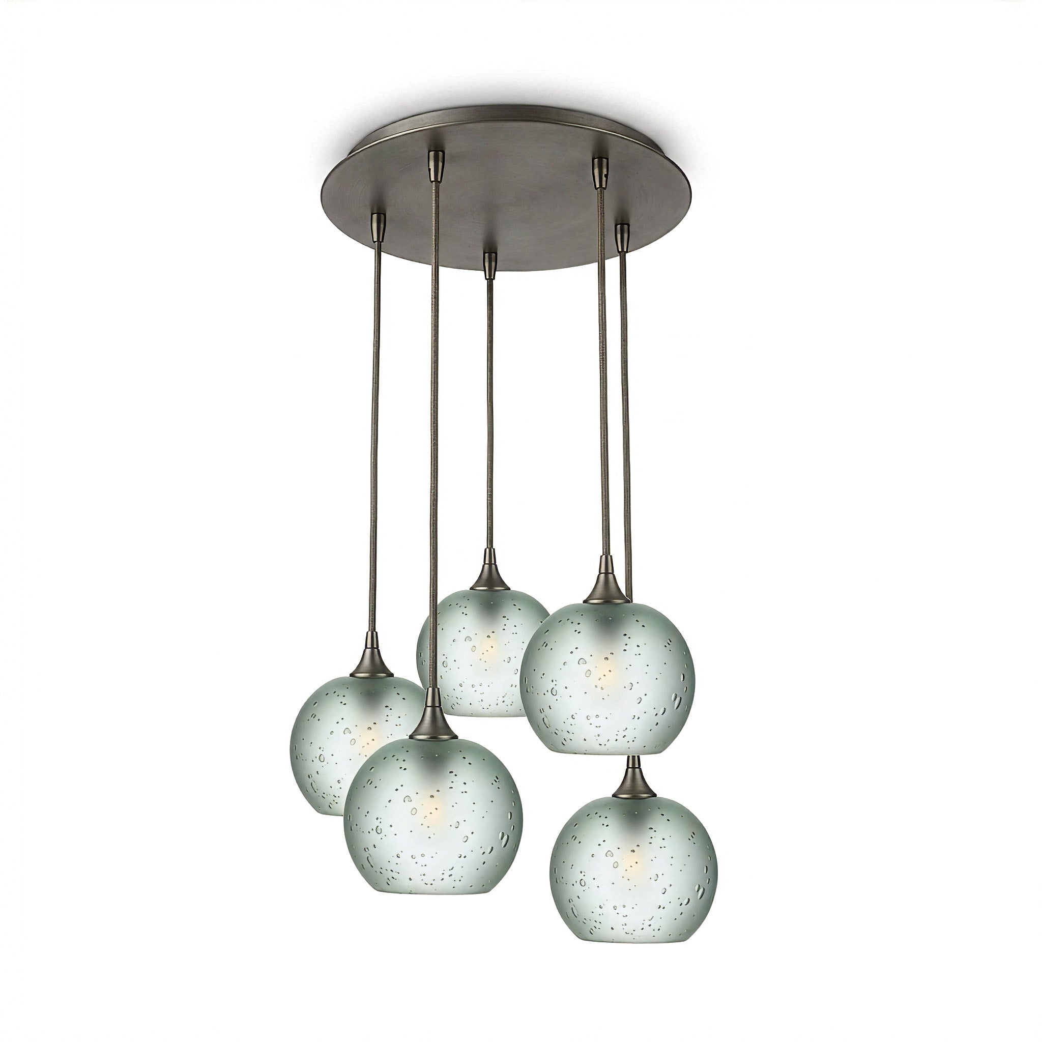 767 5 Pendant Cascade Chandelier-Glass-Bicycle Glass Co - Hotshop-Antique Bronze - 4ft Cord-Celestial-Eco Clear-Bicycle Glass Co